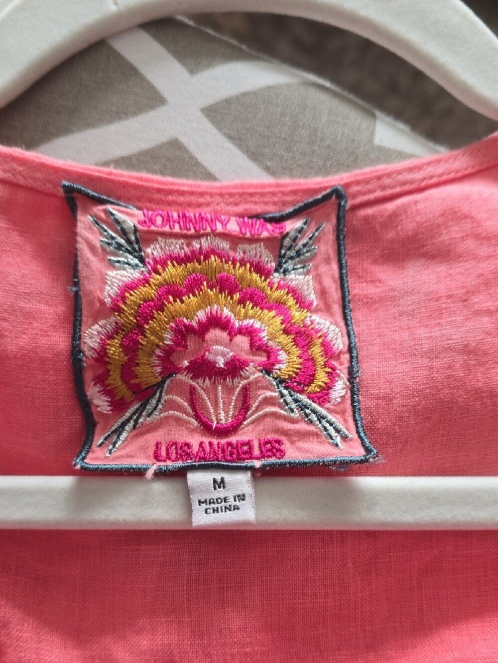 Johnny Was Coral Embroidered Top - Picture 4 of 4